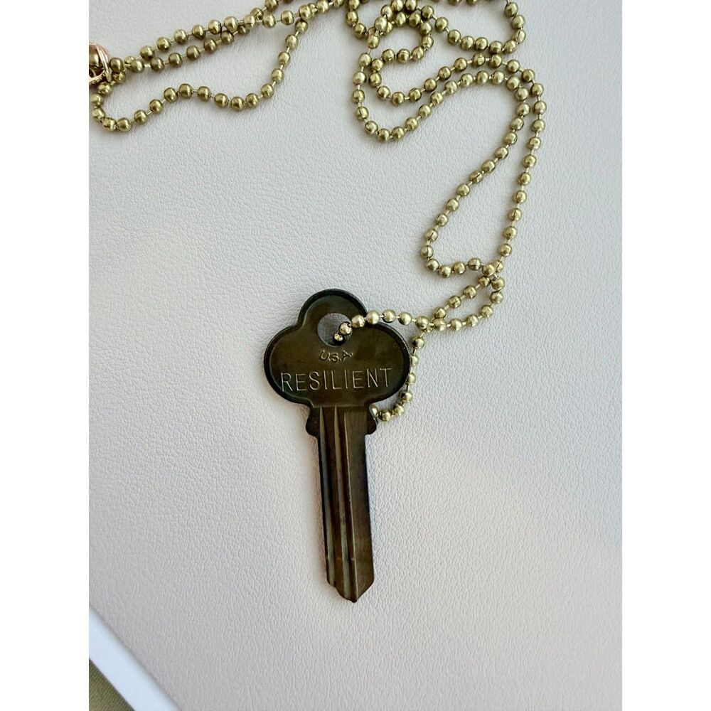 The Giving Keys "RESILIENT" Vintage Brass Key Ball Chain Necklace